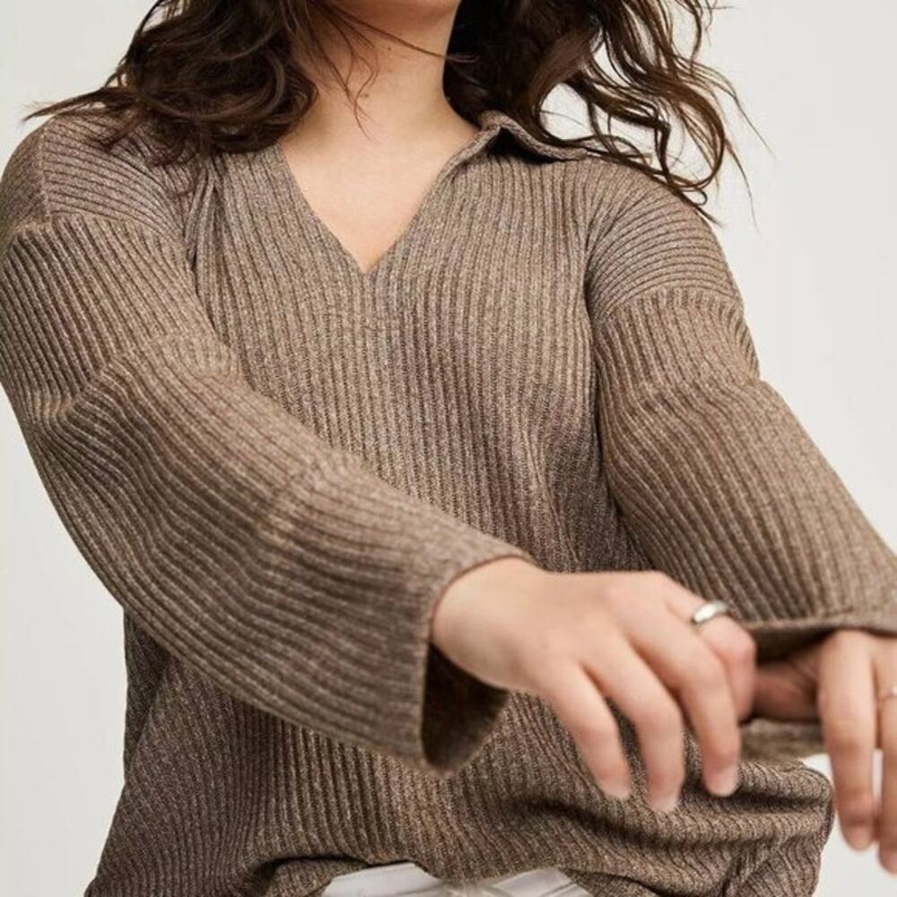 Torrid Women Ribbed Hacci Knit Sweater Plus Size 1X Stretch Bronze Dark Academia